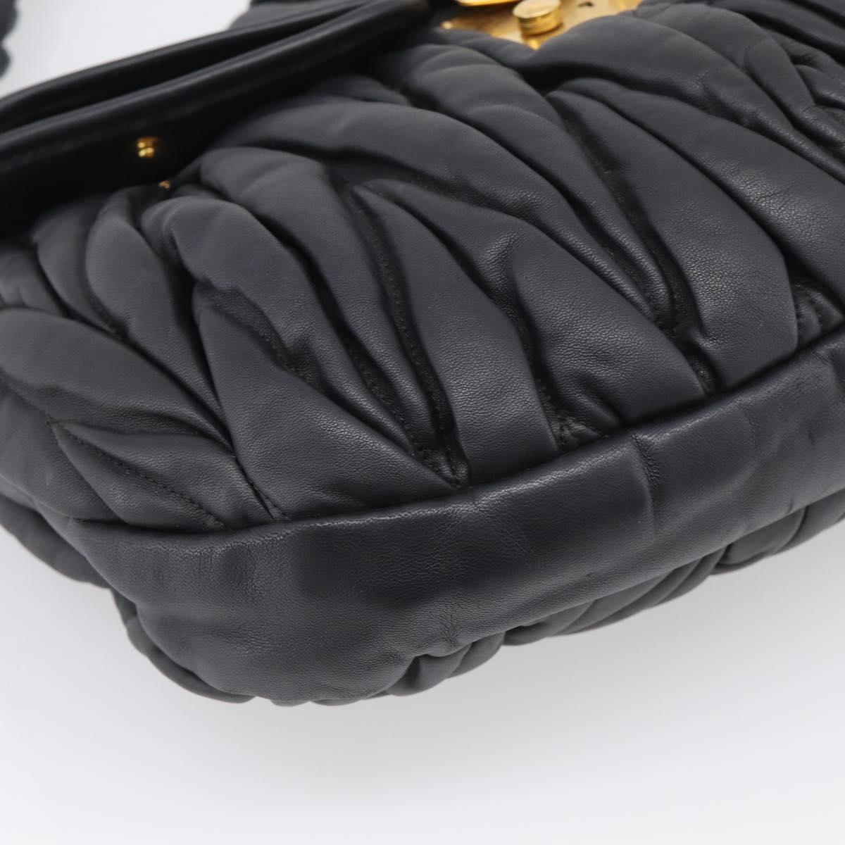 Miu Miu Matelasse Lady Rock Hand Bag Leather Black Gold Tone Auth am13047V