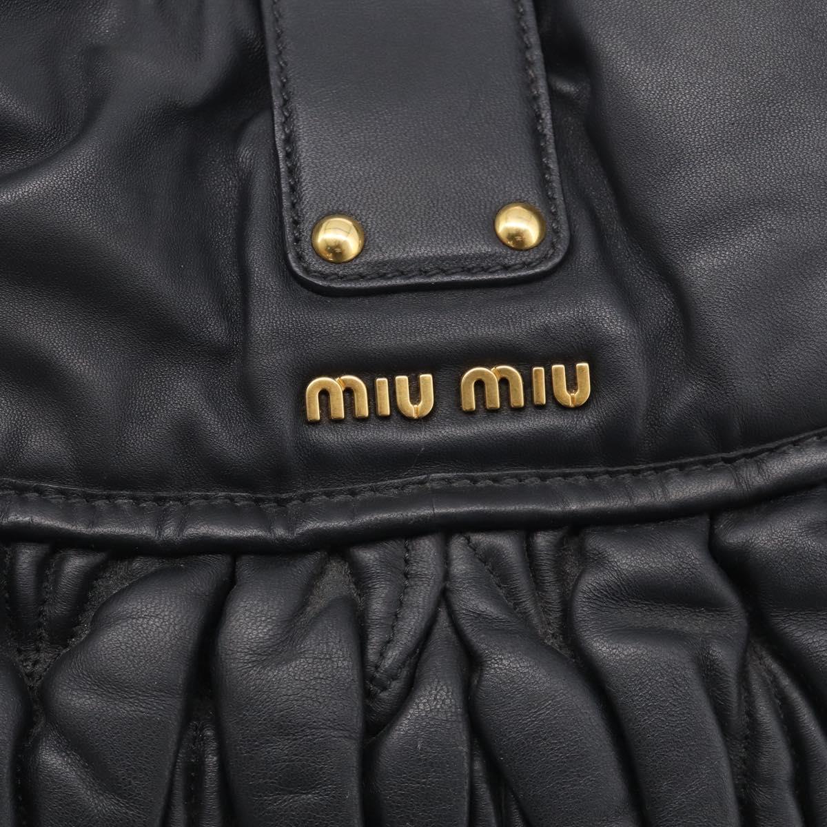 Miu Miu Matelasse Lady Rock Hand Bag Leather Black Gold Tone Auth am13047V