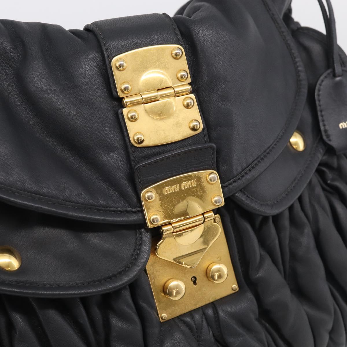 Miu Miu Matelasse Lady Rock Hand Bag Leather Black Gold Tone Auth am13047V