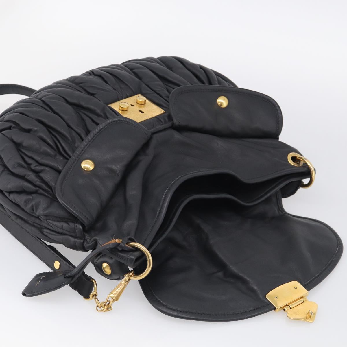 Miu Miu Matelasse Lady Rock Hand Bag Leather Black Gold Tone Auth am13047V