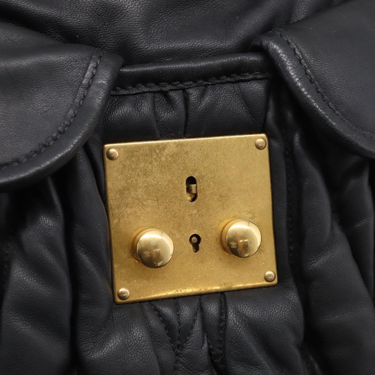Miu Miu Matelasse Lady Rock Hand Bag Leather Black Gold Tone Auth am13047V