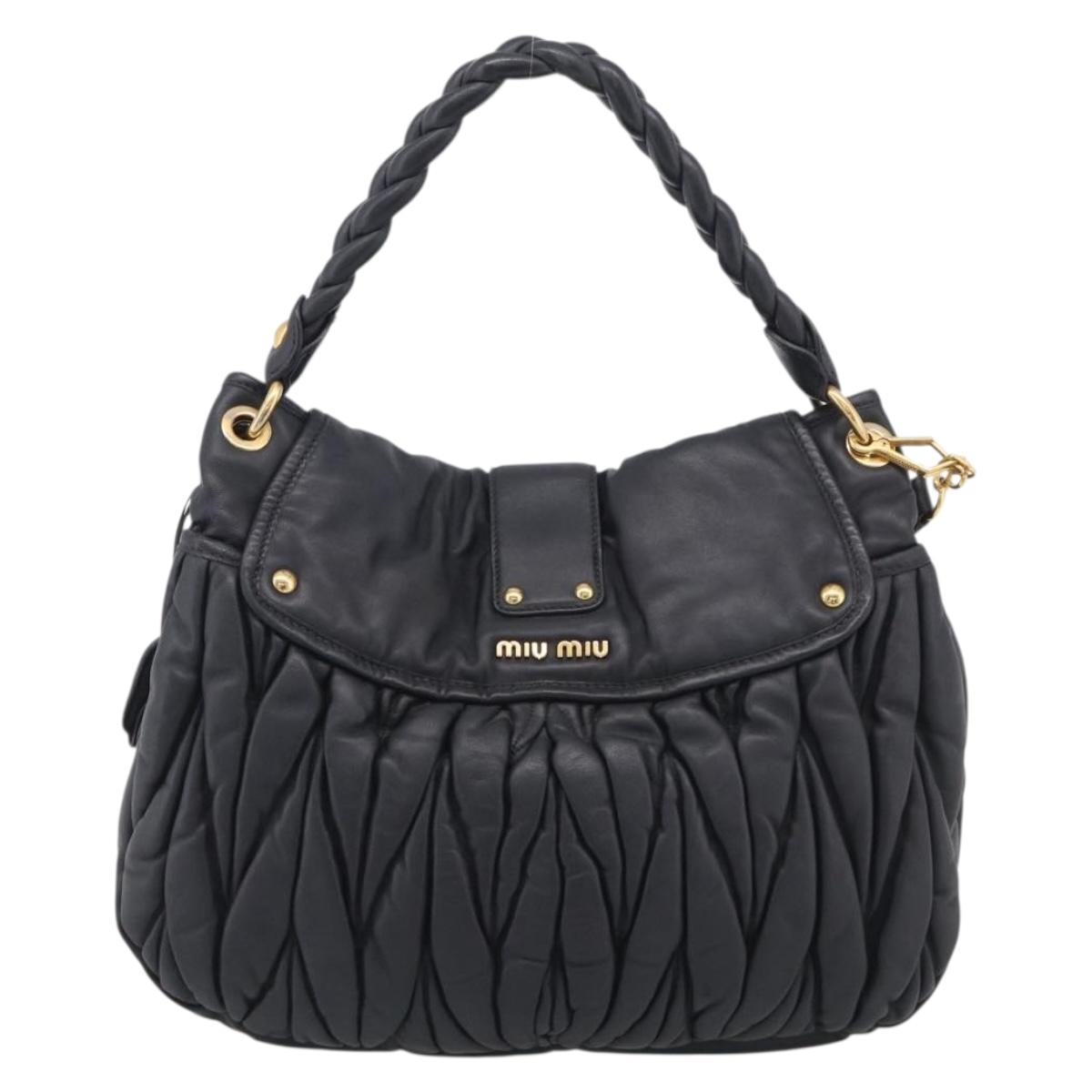 Miu Miu Matelasse Lady Rock Hand Bag Leather Black Gold Tone Auth am13047V