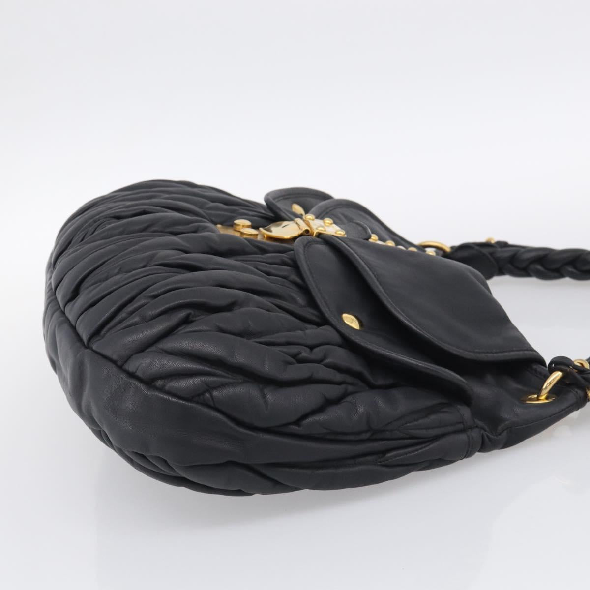 Miu Miu Matelasse Lady Rock Hand Bag Leather Black Gold Tone Auth am13047V