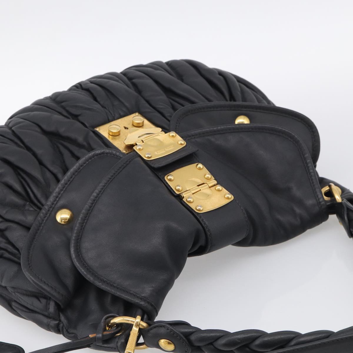 Miu Miu Matelasse Lady Rock Hand Bag Leather Black Gold Tone Auth am13047V