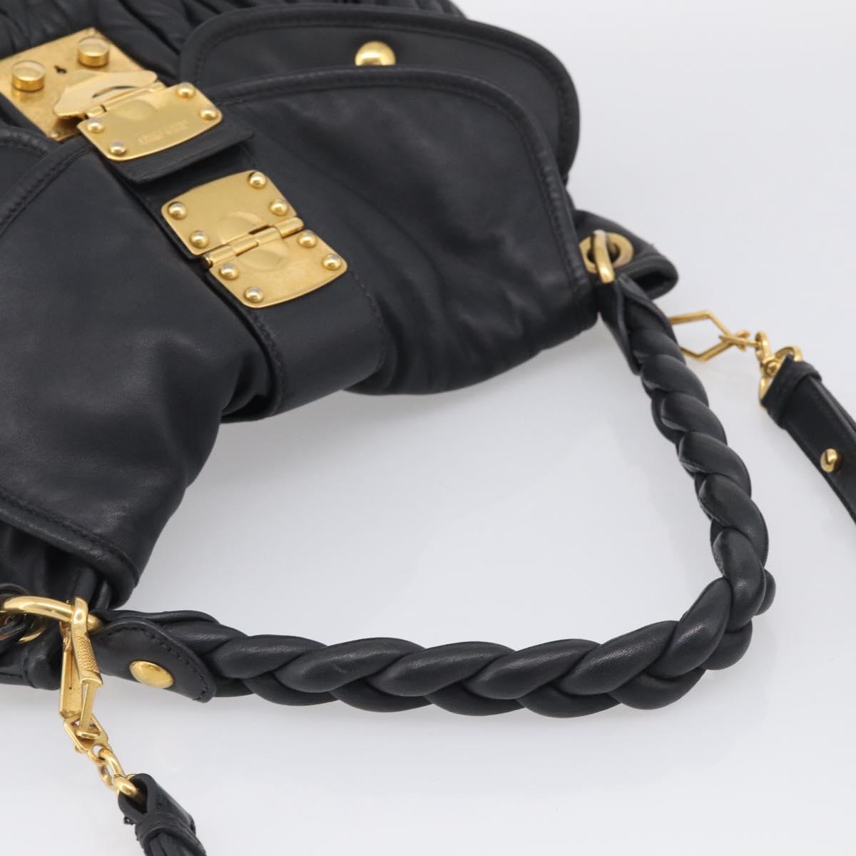 Miu Miu Matelasse Lady Rock Hand Bag Leather Black Gold Tone Auth am13047V