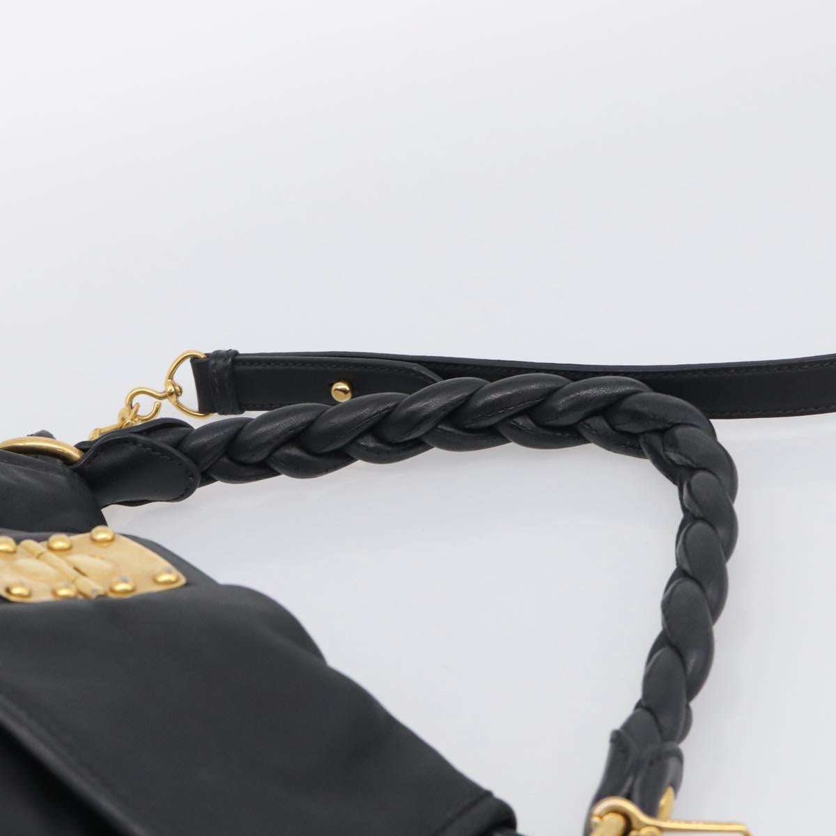 Miu Miu Matelasse Lady Rock Hand Bag Leather Black Gold Tone Auth am13047V