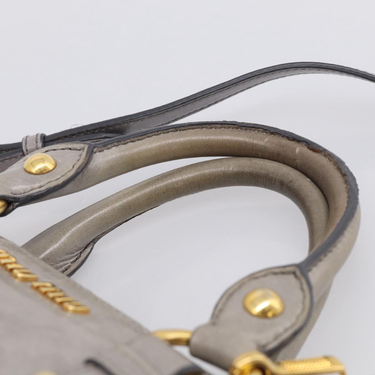 Miu Miu Vitterodino Side Ribbon Hand Bag Leather Gray Gold RN0893 Auth am13049V