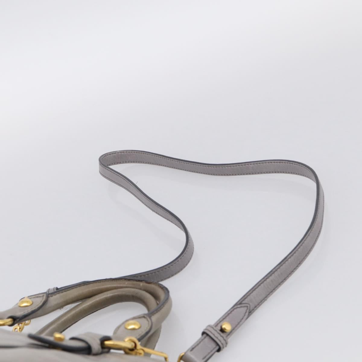 Miu Miu Vitterodino Side Ribbon Hand Bag Leather Gray Gold RN0893 Auth am13049V