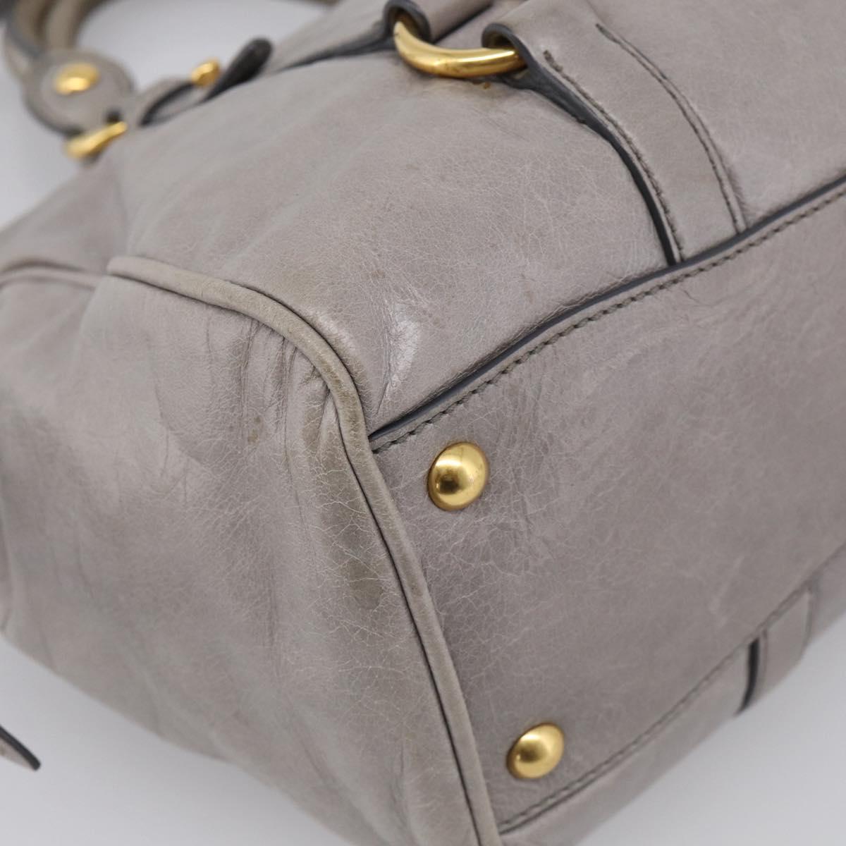 Miu Miu Vitterodino Side Ribbon Hand Bag Leather Gray Gold RN0893 Auth am13049V