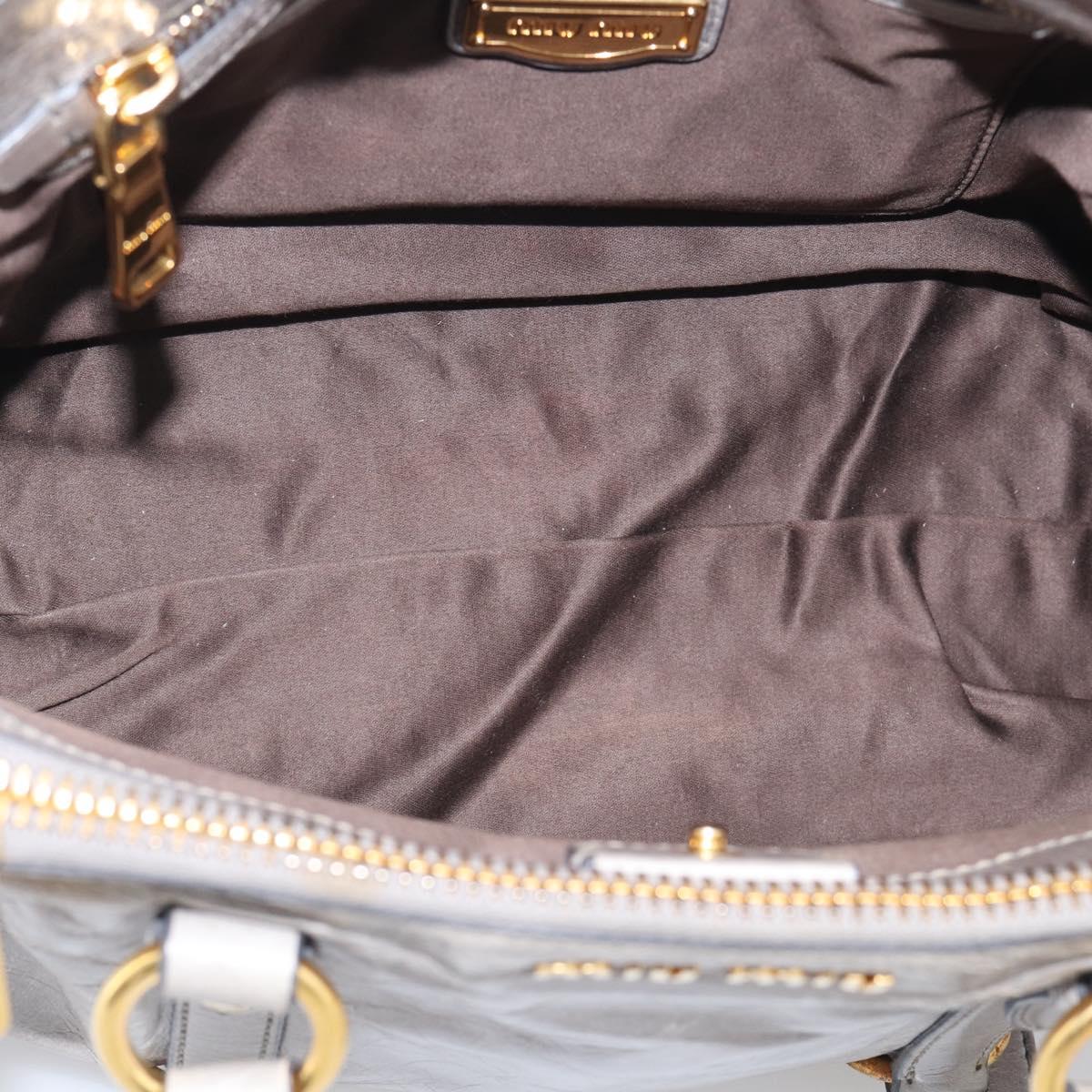 Miu Miu Vitterodino Side Ribbon Hand Bag Leather Gray Gold RN0893 Auth am13049V
