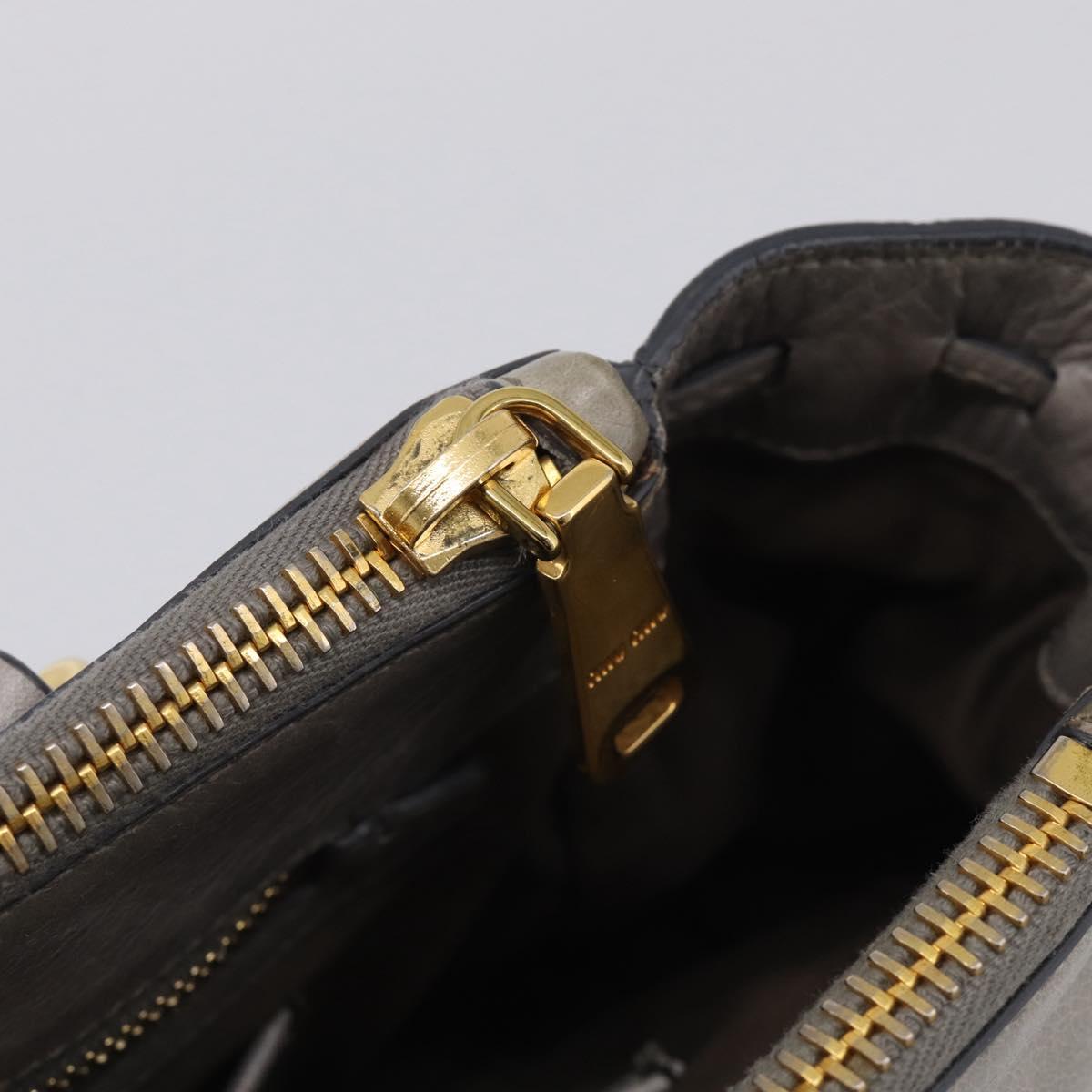 Miu Miu Vitterodino Side Ribbon Hand Bag Leather Gray Gold RN0893 Auth am13049V