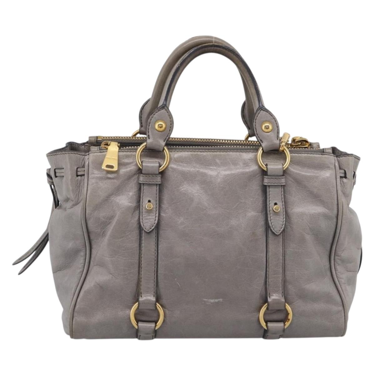 Miu Miu Vitterodino Side Ribbon Hand Bag Leather Gray Gold RN0893 Auth am13049V