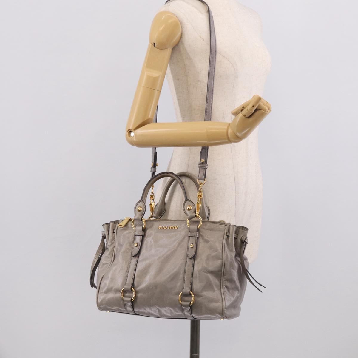 Miu Miu Vitterodino Side Ribbon Hand Bag Leather Gray Gold RN0893 Auth am13049V
