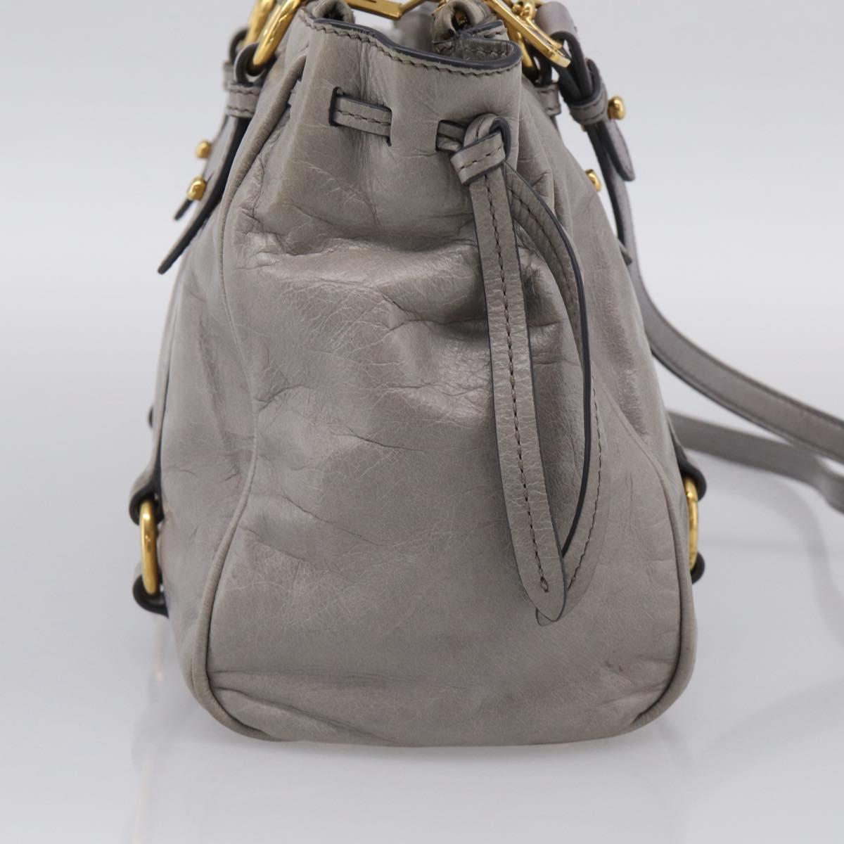 Miu Miu Vitterodino Side Ribbon Hand Bag Leather Gray Gold RN0893 Auth am13049V