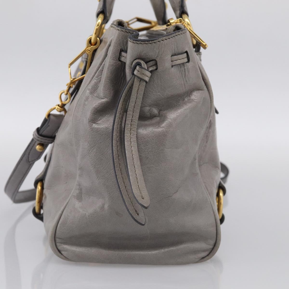 Miu Miu Vitterodino Side Ribbon Hand Bag Leather Gray Gold RN0893 Auth am13049V