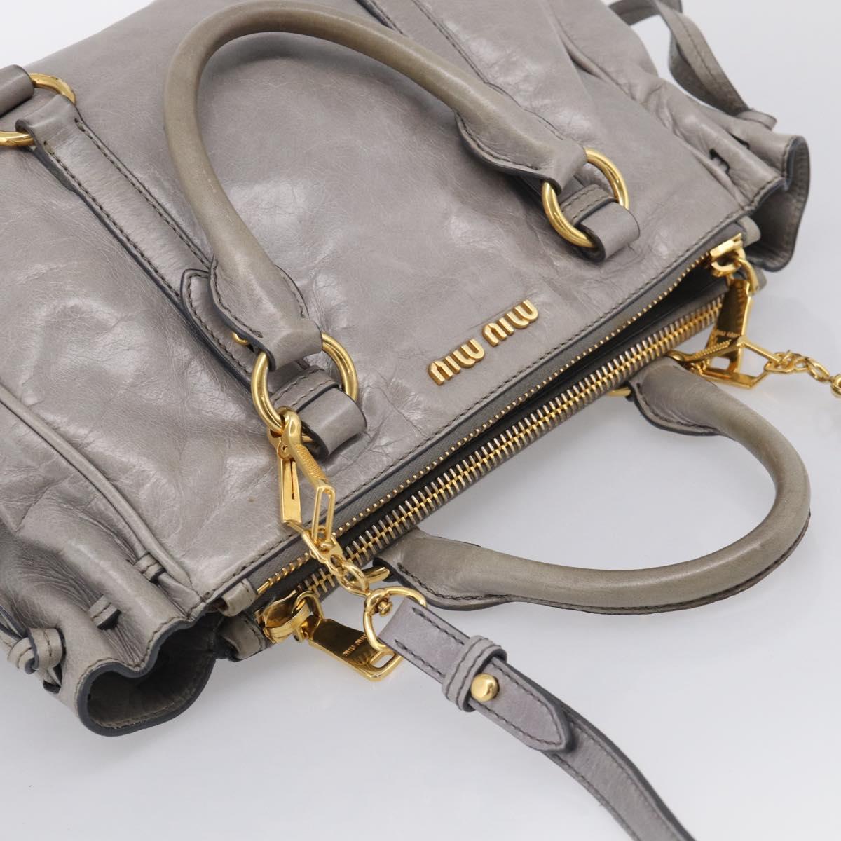 Miu Miu Vitterodino Side Ribbon Hand Bag Leather Gray Gold RN0893 Auth am13049V
