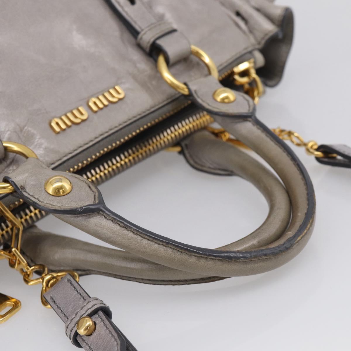 Miu Miu Vitterodino Side Ribbon Hand Bag Leather Gray Gold RN0893 Auth am13049V