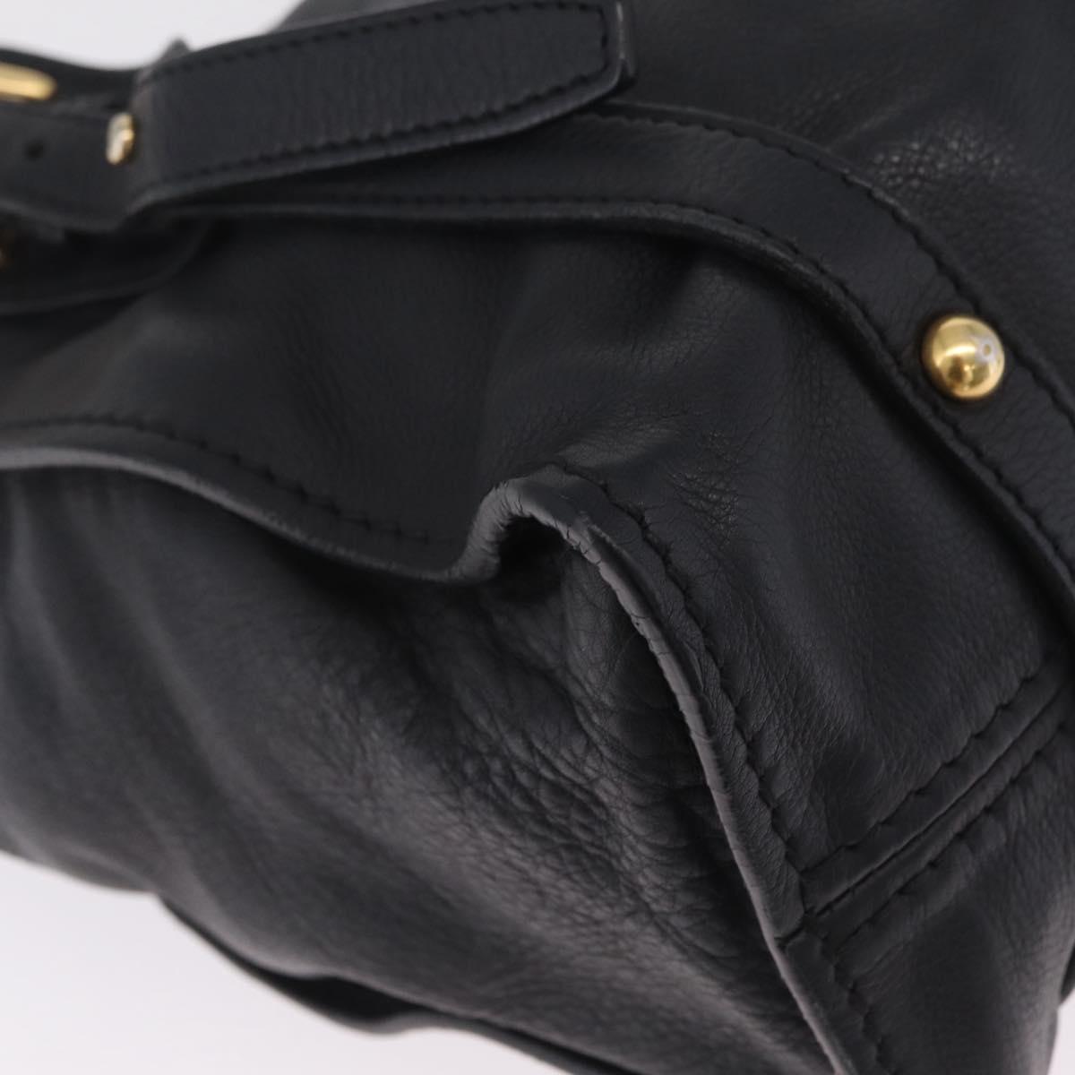 Miu Miu Side Ribbon Shoulder Bag Leather Black Gold Tone Auth am13050V