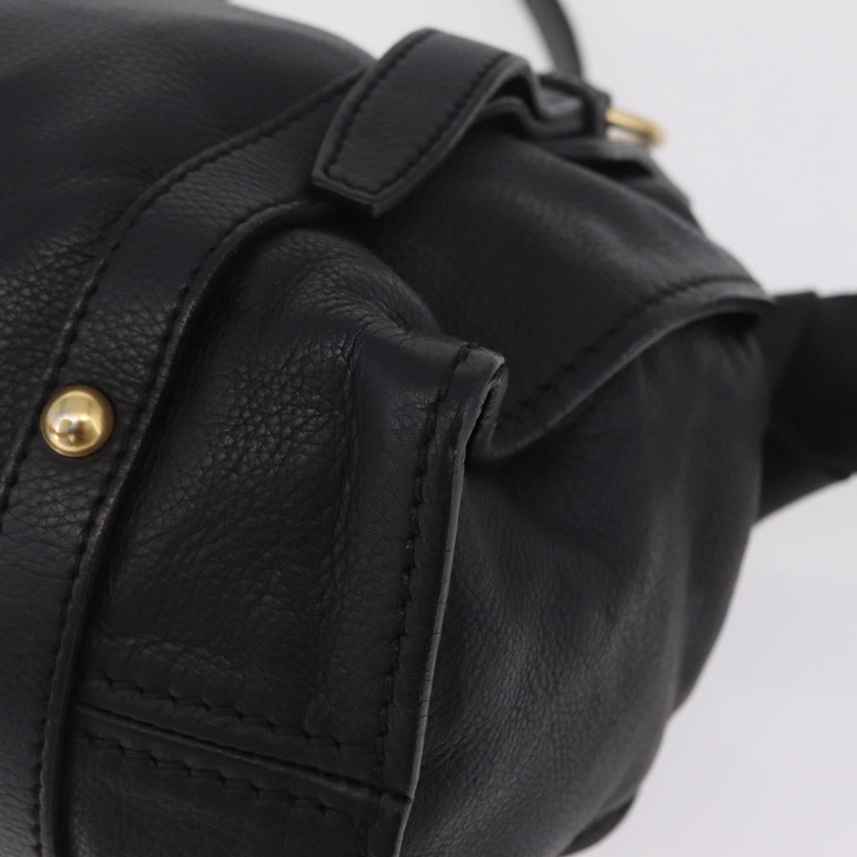 Miu Miu Side Ribbon Shoulder Bag Leather Black Gold Tone Auth am13050V