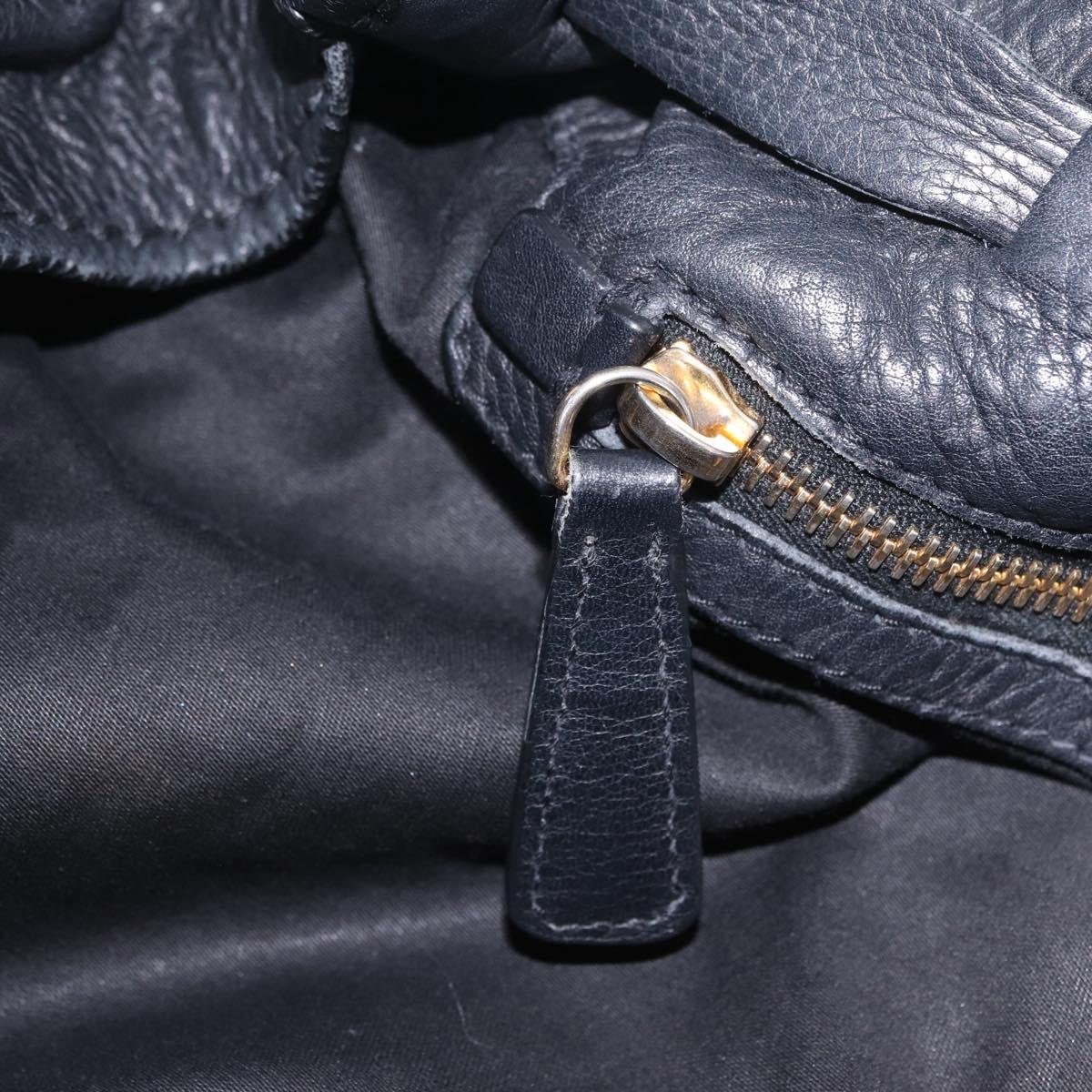 Miu Miu Side Ribbon Shoulder Bag Leather Black Gold Tone Auth am13050V