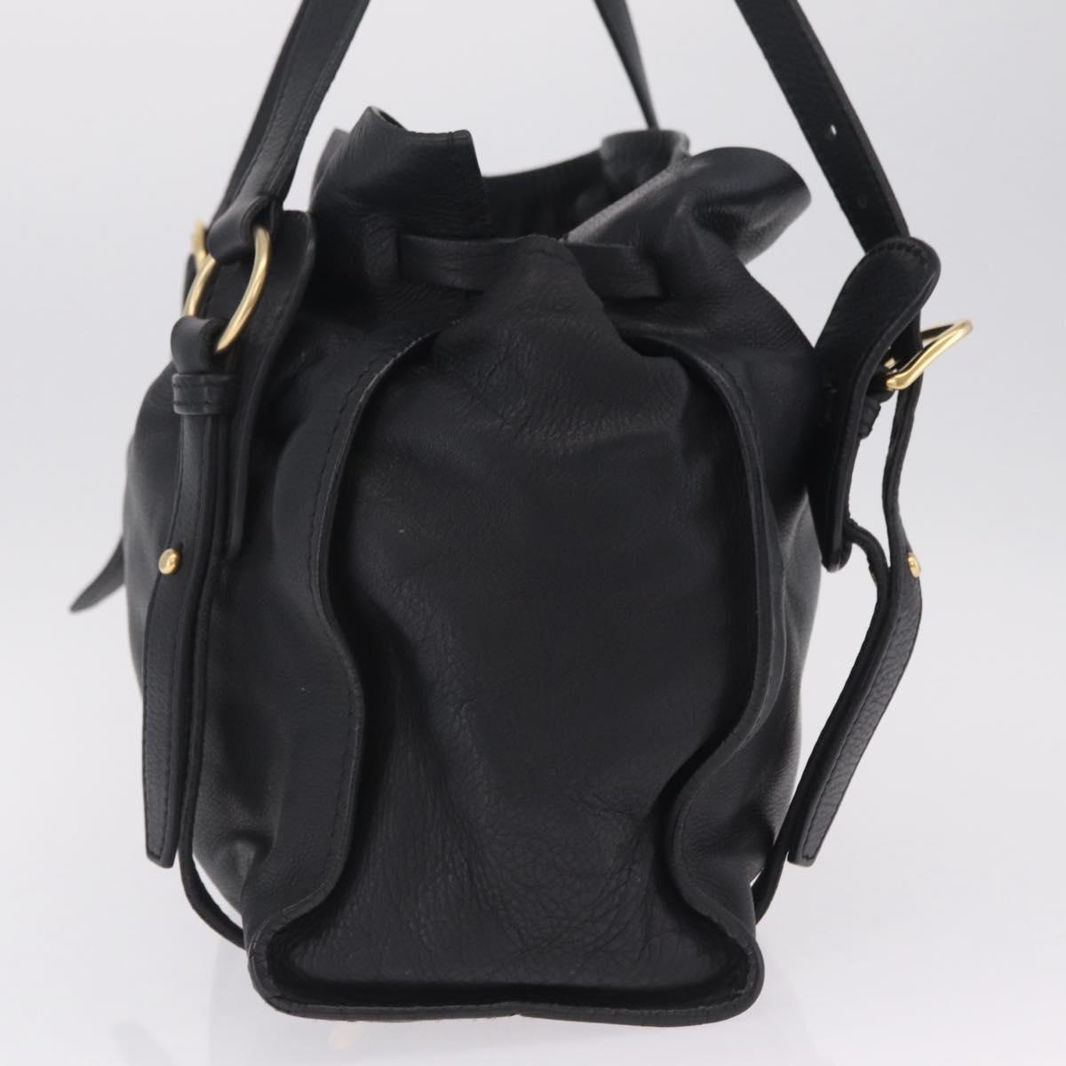 Miu Miu Side Ribbon Shoulder Bag Leather Black Gold Tone Auth am13050V
