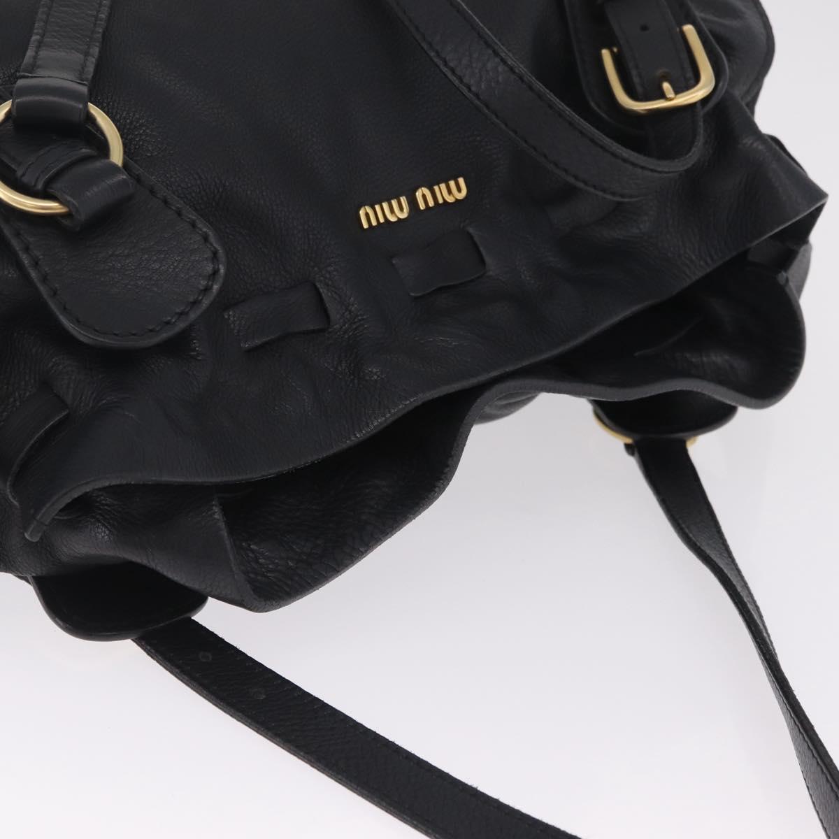 Miu Miu Side Ribbon Shoulder Bag Leather Black Gold Tone Auth am13050V