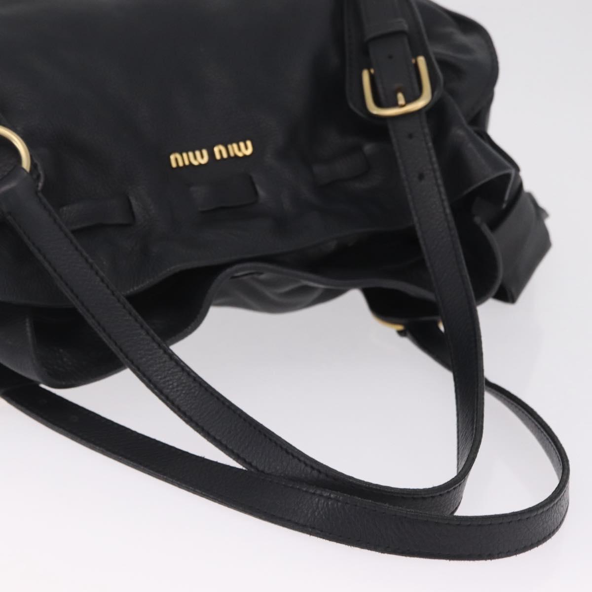 Miu Miu Side Ribbon Shoulder Bag Leather Black Gold Tone Auth am13050V