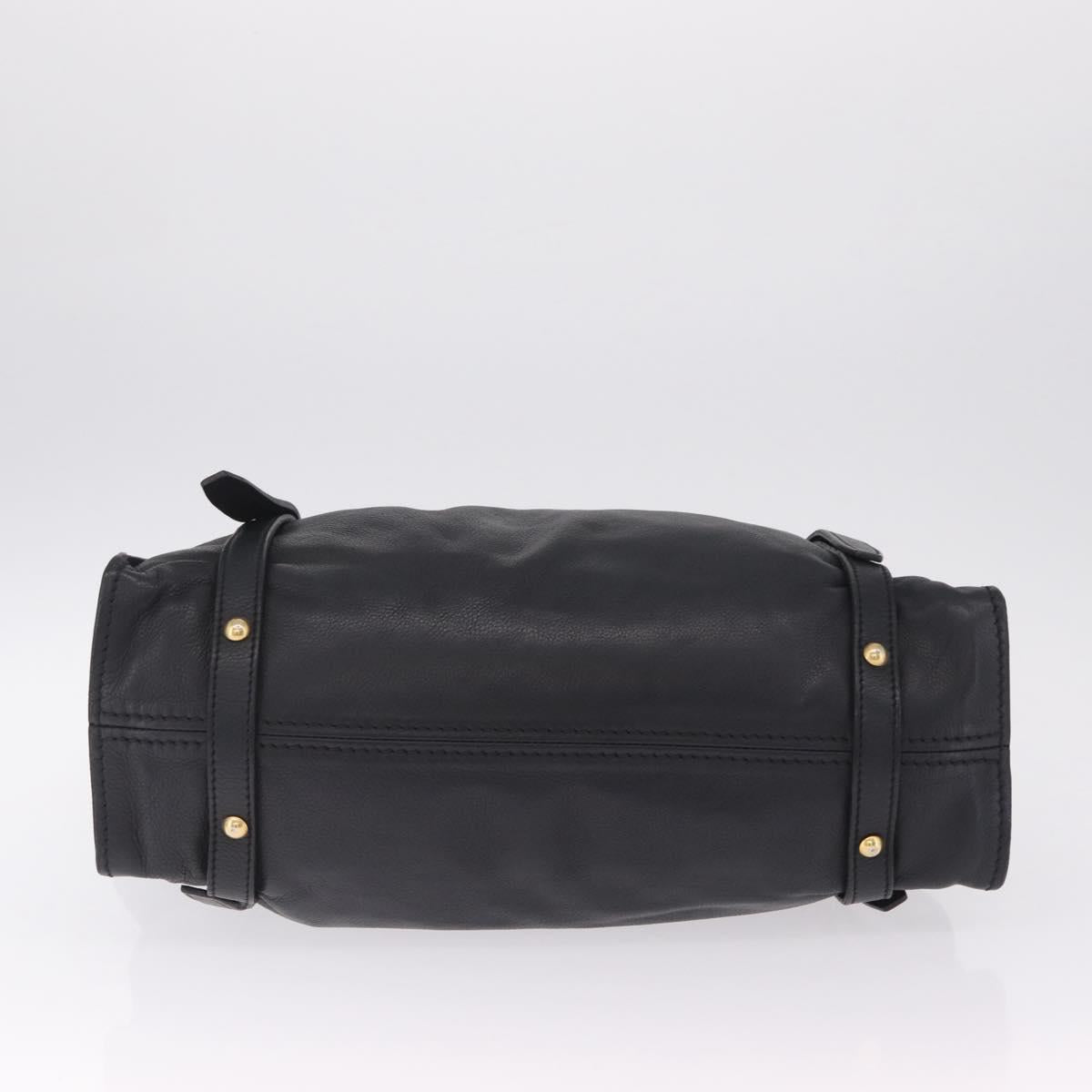 Miu Miu Side Ribbon Shoulder Bag Leather Black Gold Tone Auth am13050V