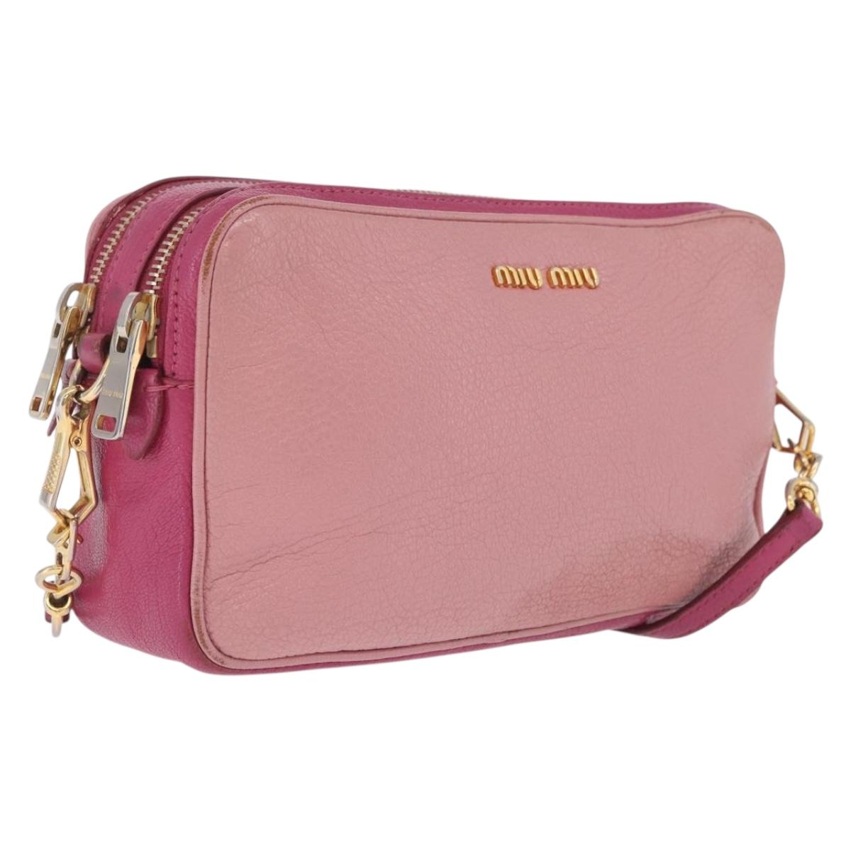 Miu Miu Shoulder Bag Leather Pink Gold Tone Auth am13053A