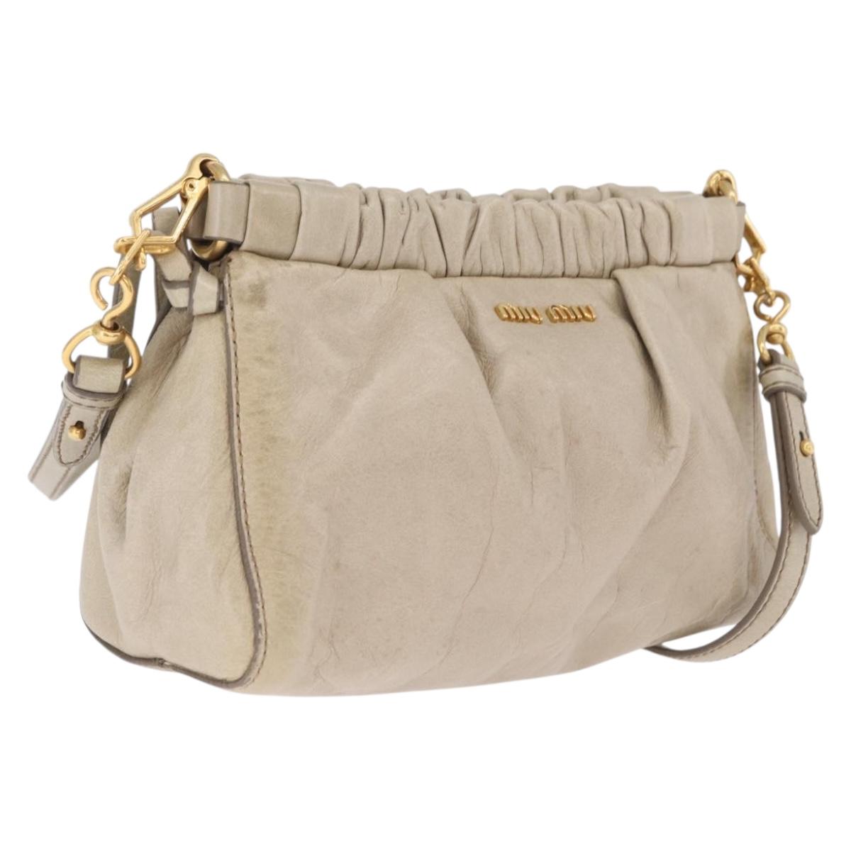 Miu Miu Shoulder Bag Leather Beige Gold Tone Auth am13054A
