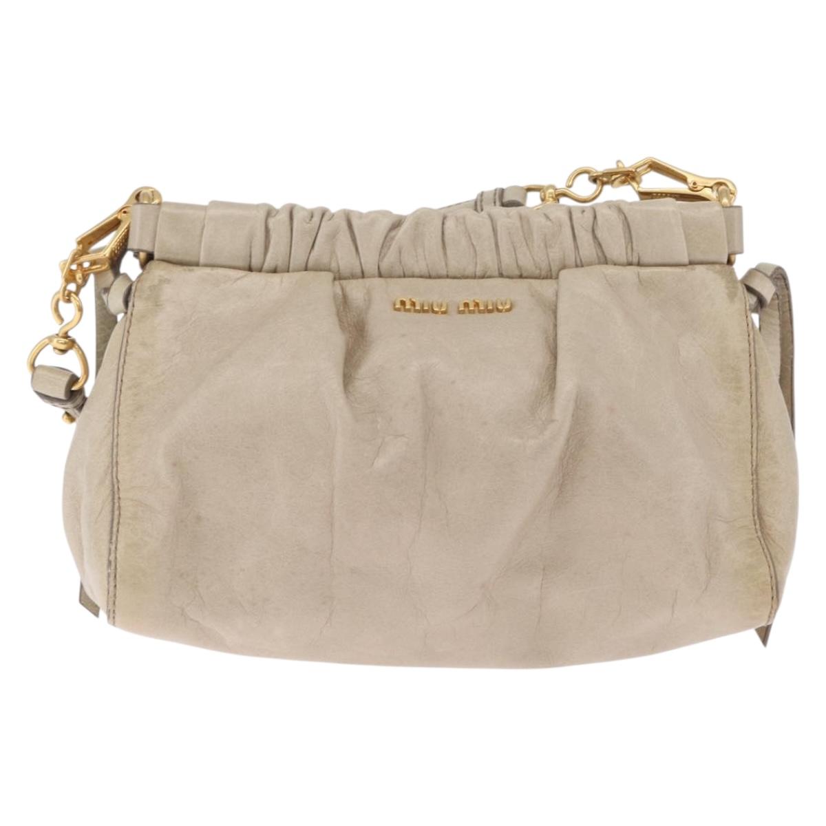 Miu Miu Shoulder Bag Leather Beige Gold Tone Auth am13054A
