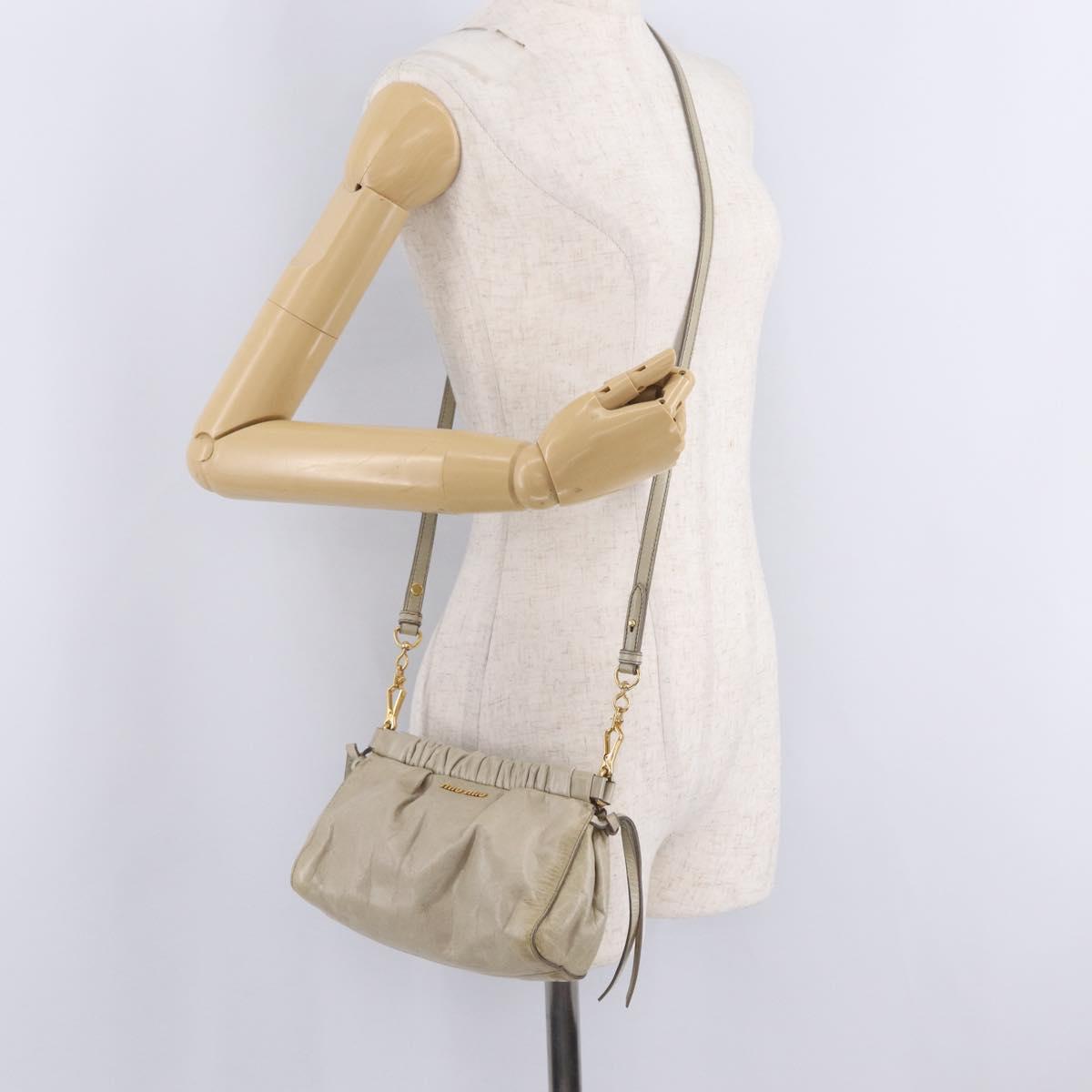 Miu Miu Shoulder Bag Leather Beige Gold Tone Auth am13054A