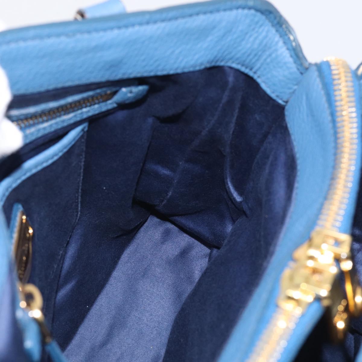 Miu Miu Vittello Caribbean Hand Bag Leather Blue Gold Tone RN0757 Auth am13055A
