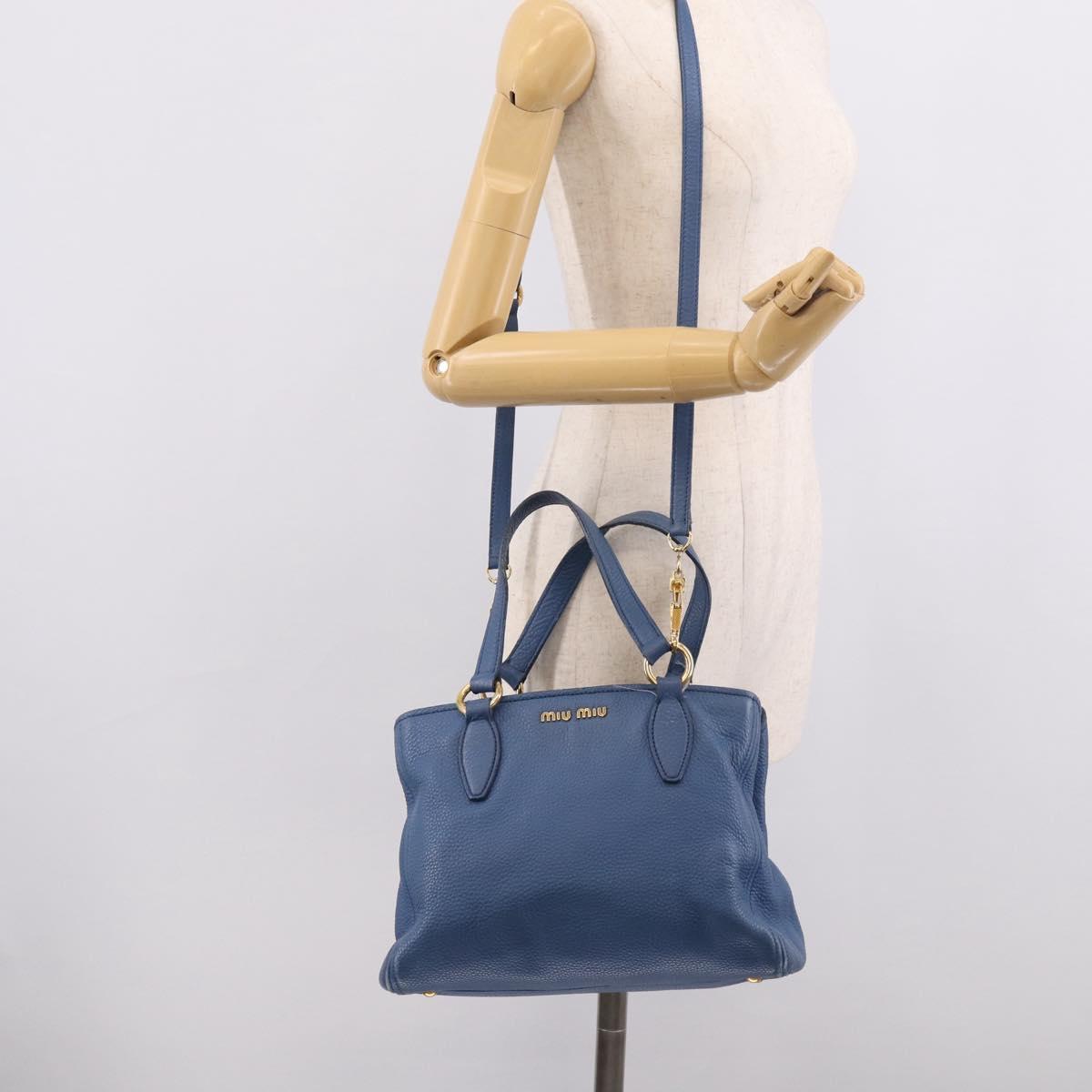 Miu Miu Vittello Caribbean Hand Bag Leather Blue Gold Tone RN0757 Auth am13055A