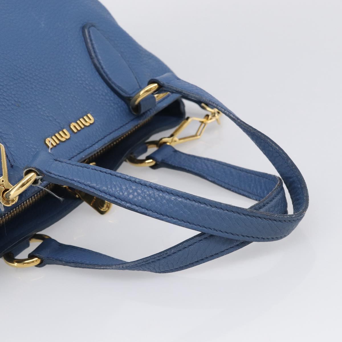 Miu Miu Vittello Caribbean Hand Bag Leather Blue Gold Tone RN0757 Auth am13055A