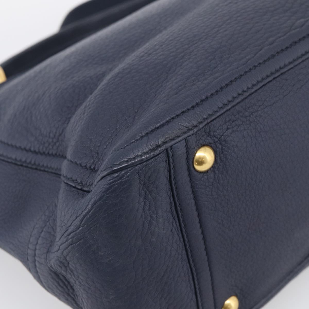 Miu Miu Turn Lock Hand Bag Leather Navy Gold Tone Auth am13056V
