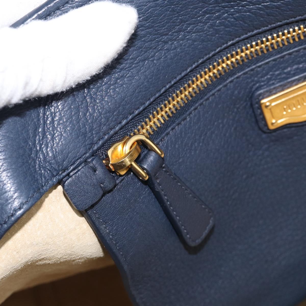 Miu Miu Turn Lock Hand Bag Leather Navy Gold Tone Auth am13056V