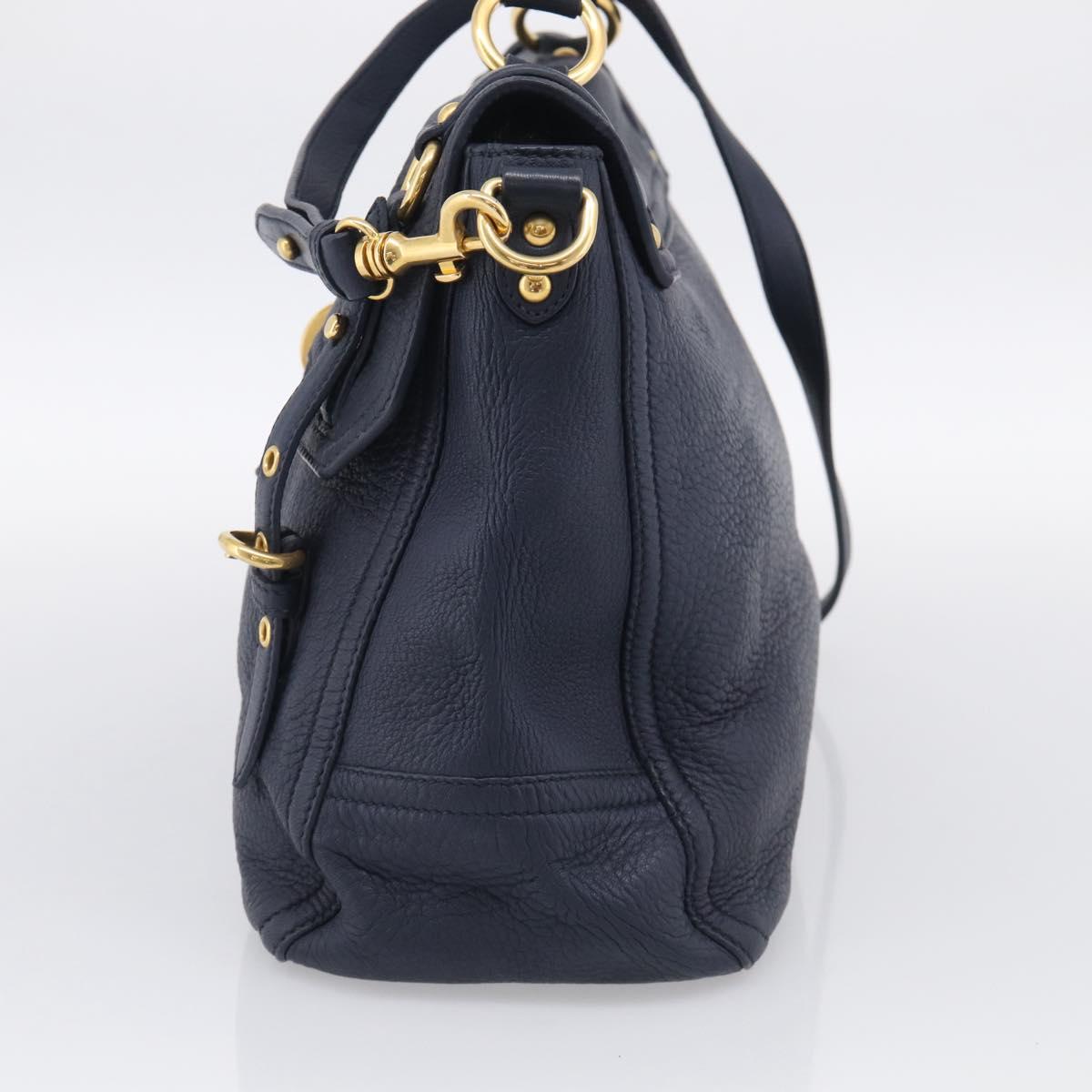 Miu Miu Turn Lock Hand Bag Leather Navy Gold Tone Auth am13056V