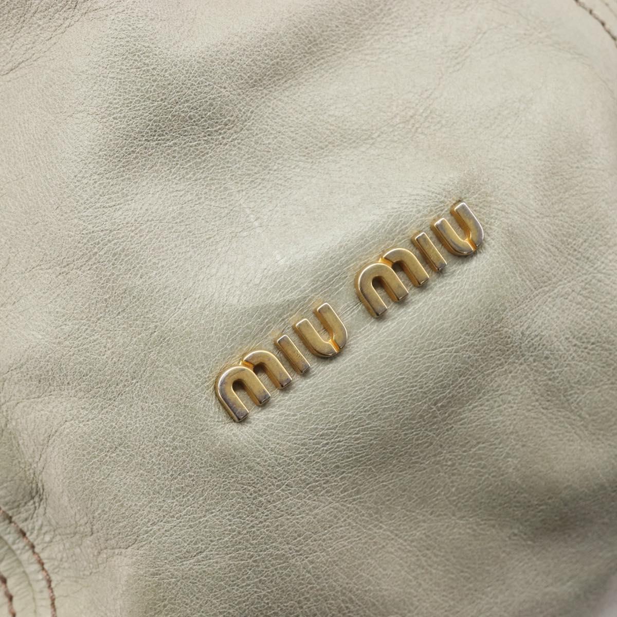 Miu Miu Vitello Lux Side Ribbon Hand Bag Leather Greige Gold Tone Auth am13057A