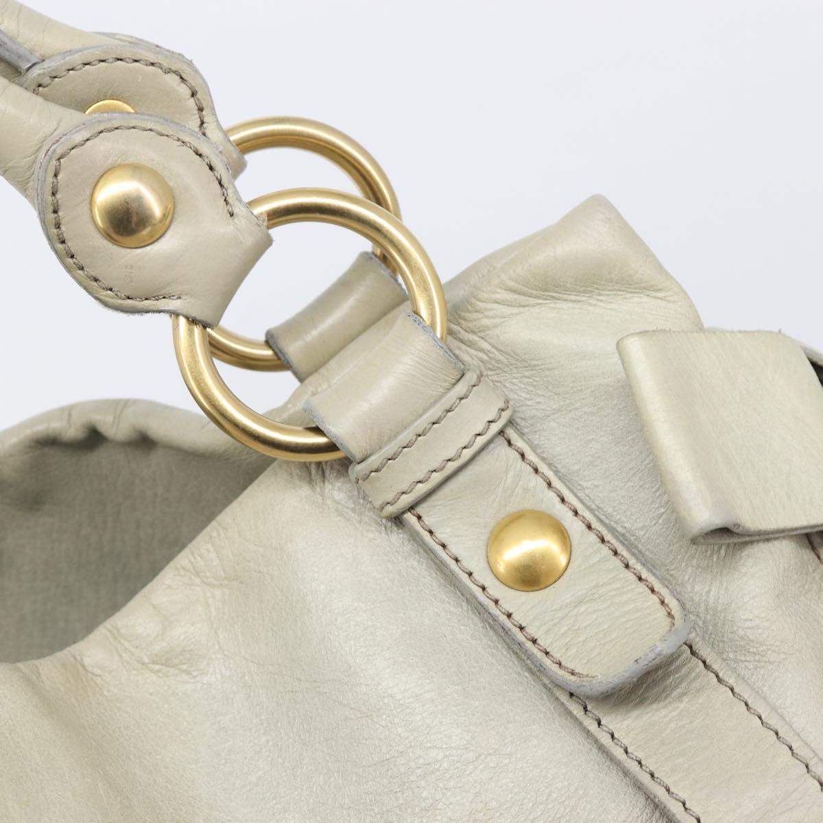 Miu Miu Vitello Lux Side Ribbon Hand Bag Leather Greige Gold Tone Auth am13057A