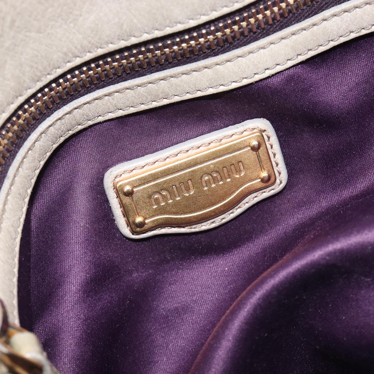 Miu Miu Vitello Lux Side Ribbon Hand Bag Leather Greige Gold Tone Auth am13057A