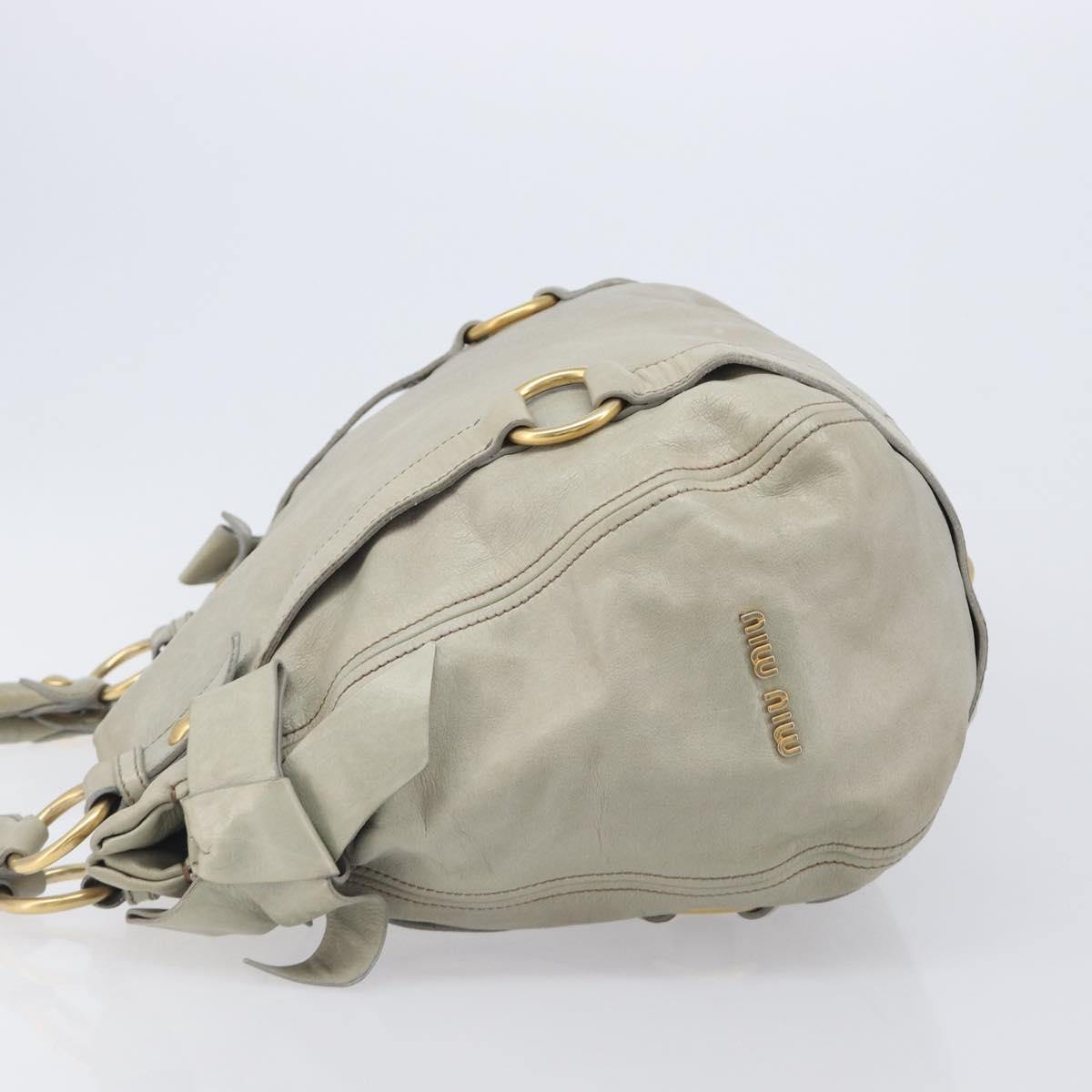Miu Miu Vitello Lux Side Ribbon Hand Bag Leather Greige Gold Tone Auth am13057A