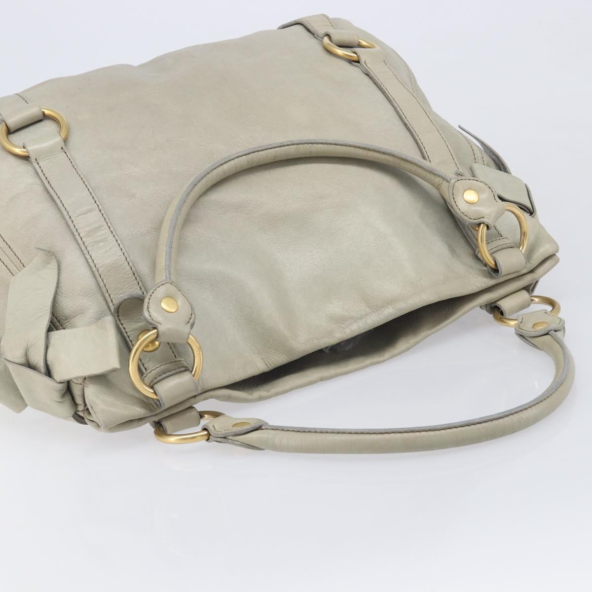 Miu Miu Vitello Lux Side Ribbon Hand Bag Leather Greige Gold Tone Auth am13057A