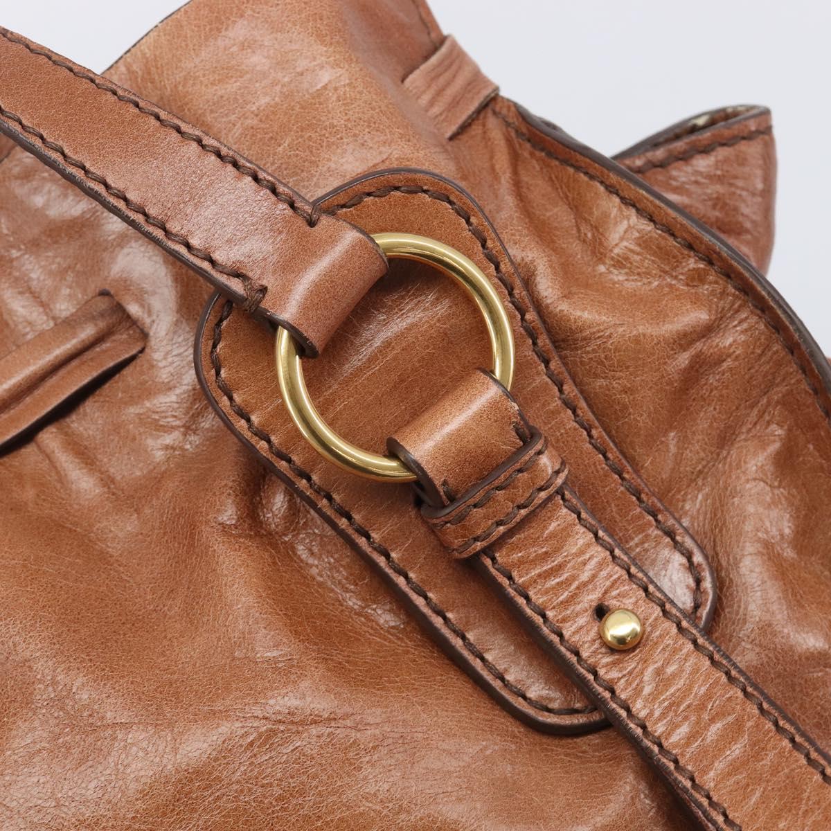 Miu Miu Side Ribbon Shoulder Bag Leather Brown Gold Tone Auth am13058V