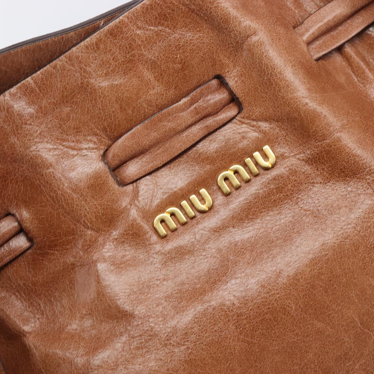 Miu Miu Side Ribbon Shoulder Bag Leather Brown Gold Tone Auth am13058V