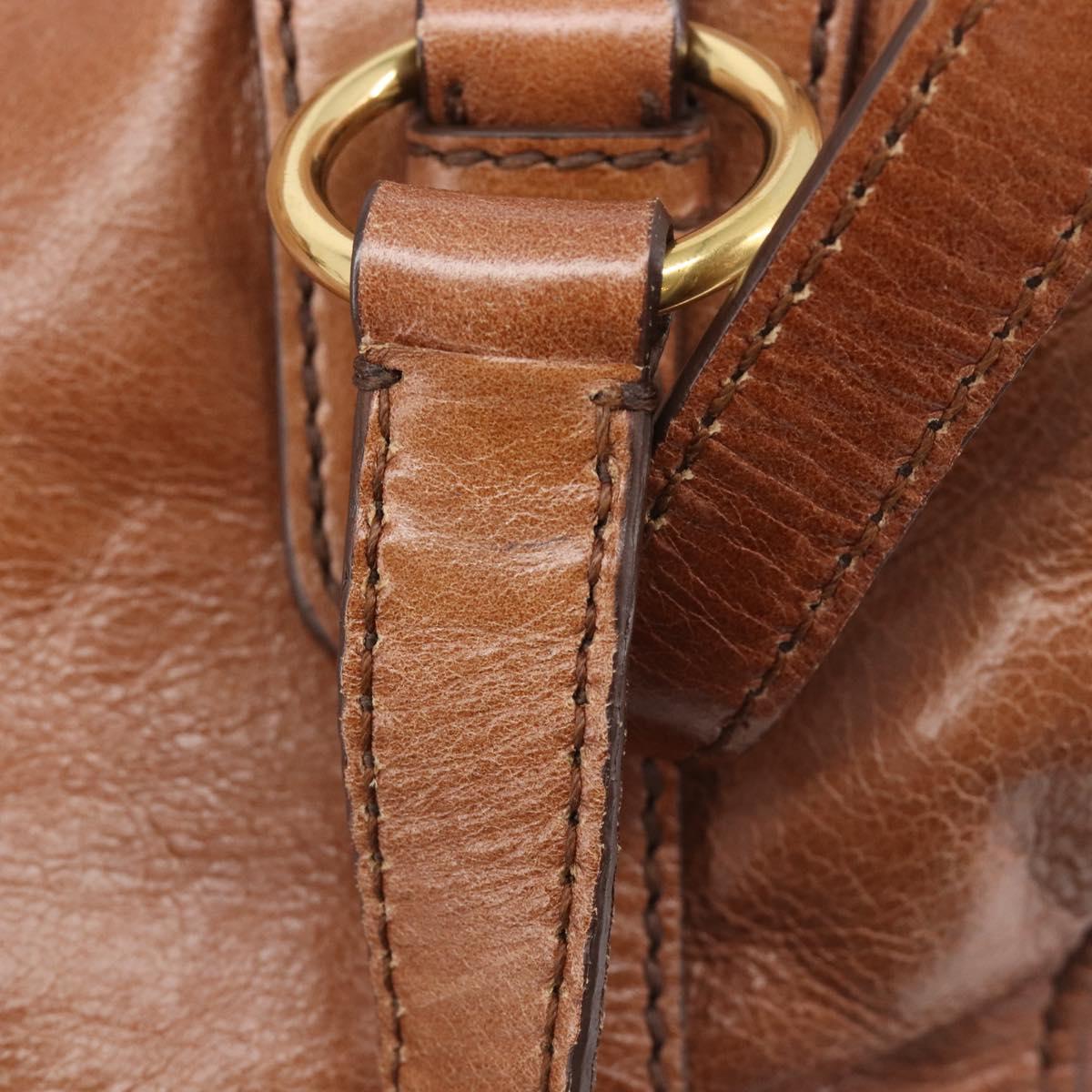 Miu Miu Side Ribbon Shoulder Bag Leather Brown Gold Tone Auth am13058V