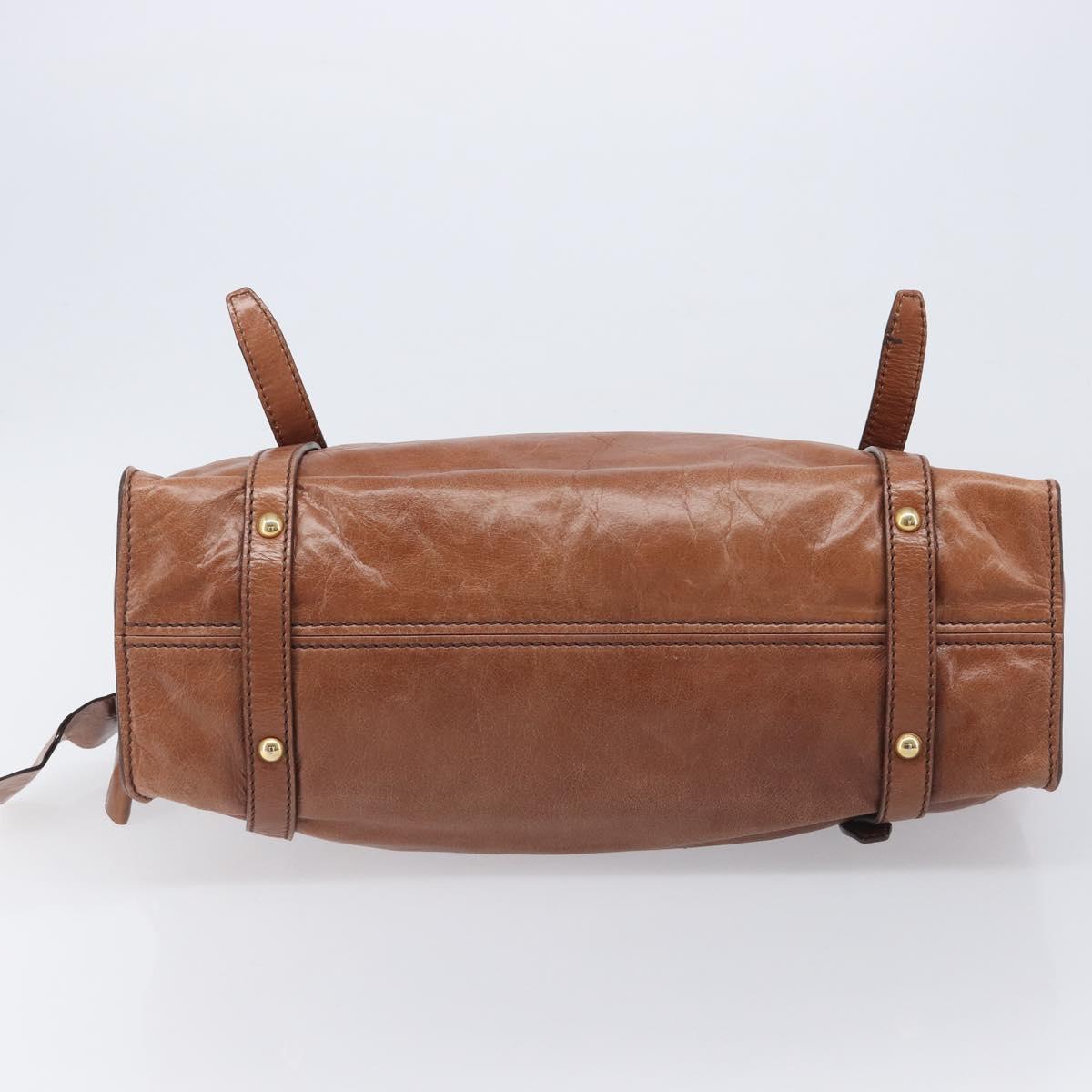 Miu Miu Side Ribbon Shoulder Bag Leather Brown Gold Tone Auth am13058V