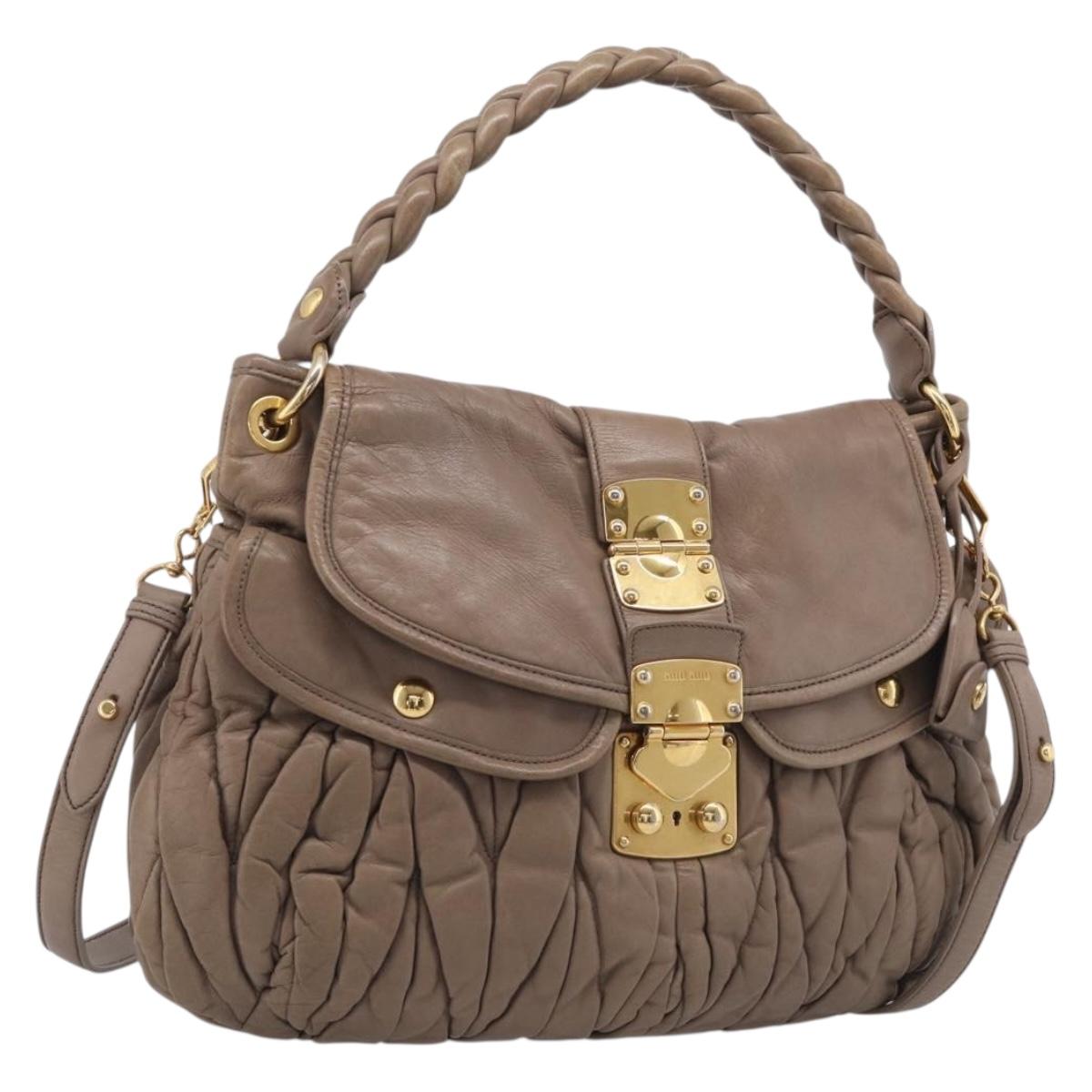 Miu Miu Matelasse Lady Rock Hand Bag Leather Beige Gold Tone Auth am13059A