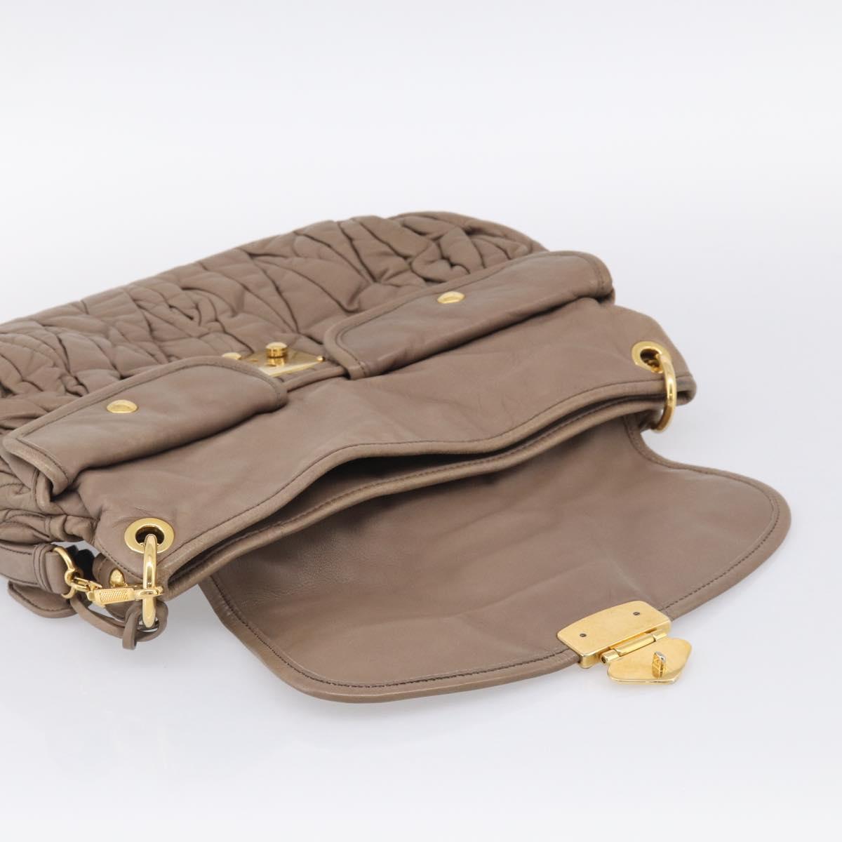 Miu Miu Matelasse Lady Rock Hand Bag Leather Beige Gold Tone Auth am13059A