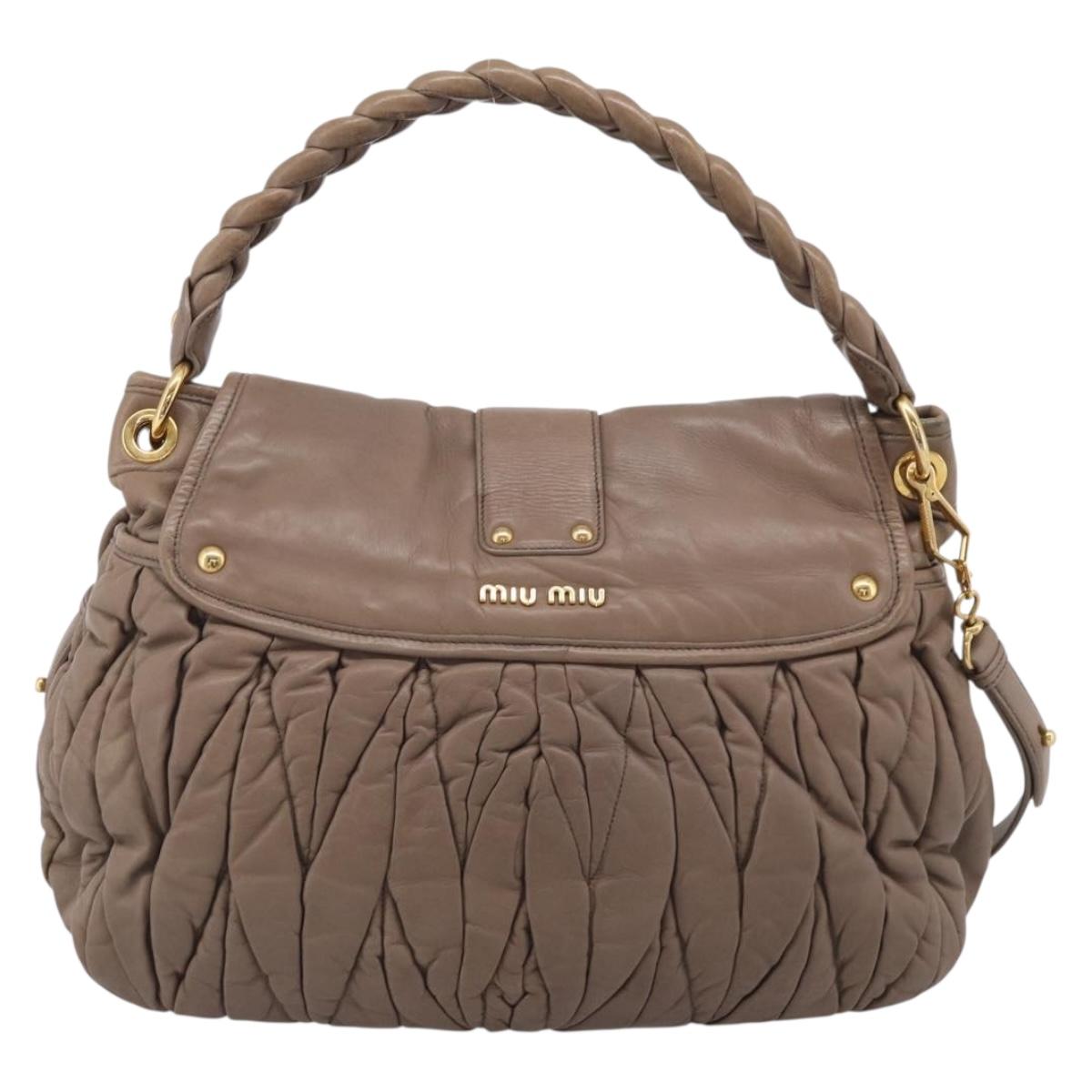 Miu Miu Matelasse Lady Rock Hand Bag Leather Beige Gold Tone Auth am13059A